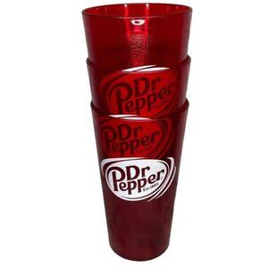 New 3x Dr. Pepper Restaurant Red Plastic Tumblers Cups 32oz G.E.T. Houston TX